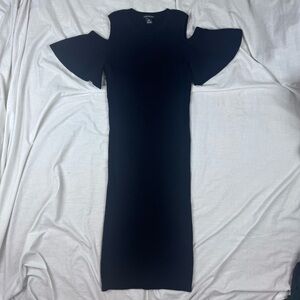 Club Monaco Sweater Midi Dress Cold Shoulder Flutter Sleeves Size M